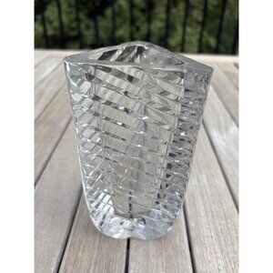 Rogaska Leaded Crystal Triangle Flower Vase  Signed  6" Tall Elegant Decor